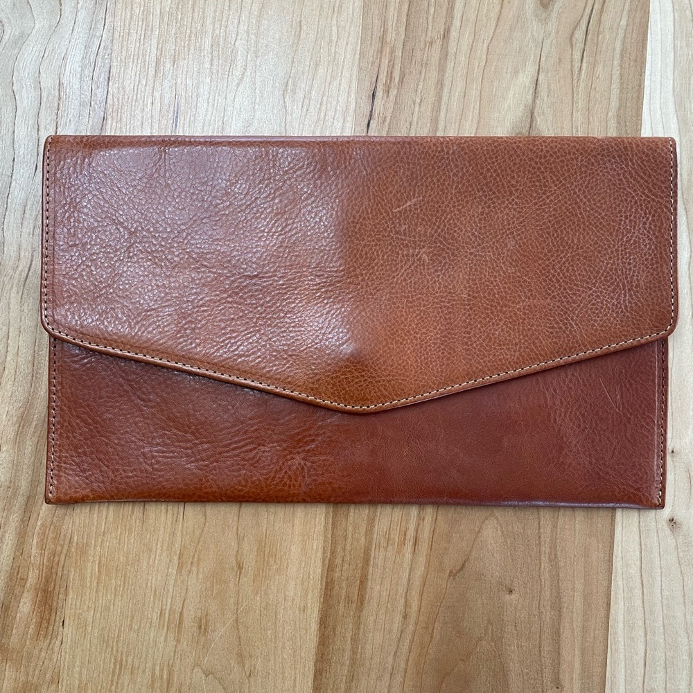 Susan Fitch Brown Leather Suede  Envelope Clutch Purse